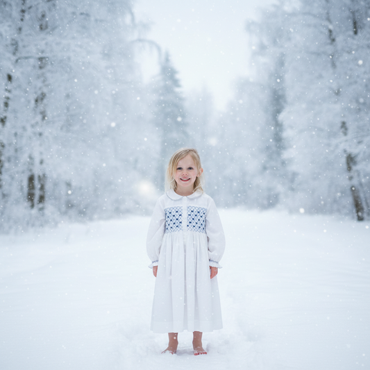 Lycke - Hvit nattkjole med vaffelsøm