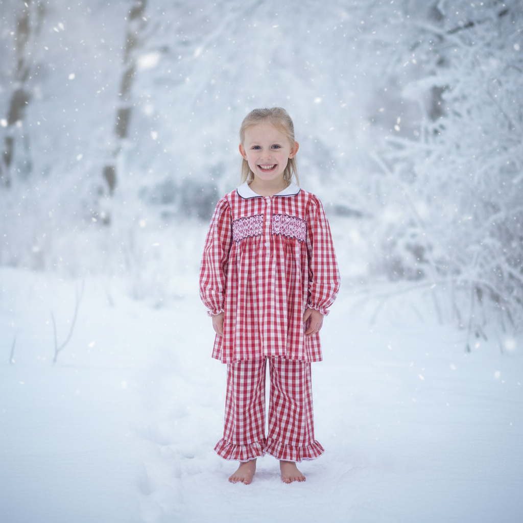 Charlotte - Rutete pysjamas med vaffelsøm